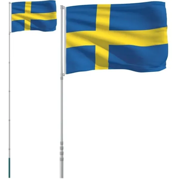 Hot Sverige flag og flagstang 5,55 m aluminium - Flag & vimpler Flag & Vindposer