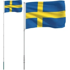 Clearance Sverige flag og flagstang 5,55 m aluminium Flag & Vindposer