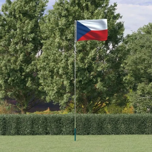 Outlet Tjekkiet flag og flagstang 5,55 m aluminium Flag & Vindposer