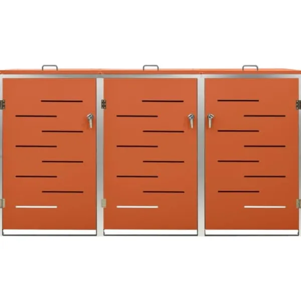 Online tredobbelt skraldespandsskjuler 207x77,5x112,5 cm rustfrit stål - Affaldsspandsskjulere Skure, Garager & Carports