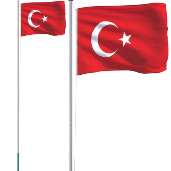 Tyrkiet flag og flagstang 6,23 m aluminium Flag & Vindposer