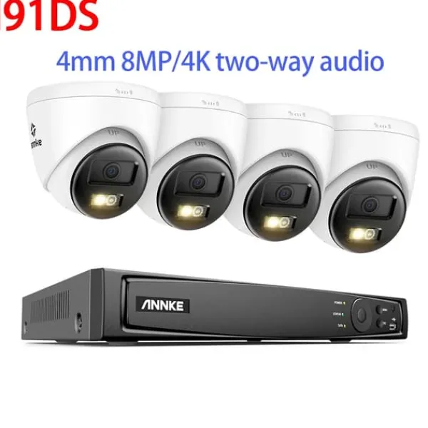 Discount Videoovervågningssystem, 8-kanals opsætning, smart dual-lys funktion,8MP 4stk cam Mic, 1T Sikkerhedsmonitorer & Videokameraer