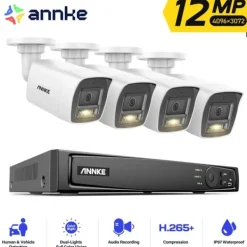 Sikkerhedsmonitorer & Videokameraer^Videoovervågningssystem, 12MP opløsning, fjernovervågning,8CH NVR 4Pcs Kamera-a, Ingen