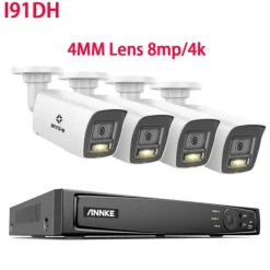 Sikkerhedsmonitorer & Videokameraer^Videoovervågningssystem, 8MP opløsning, Power Over Ethernet,I91DH 8mp 4stk Mic, 2T