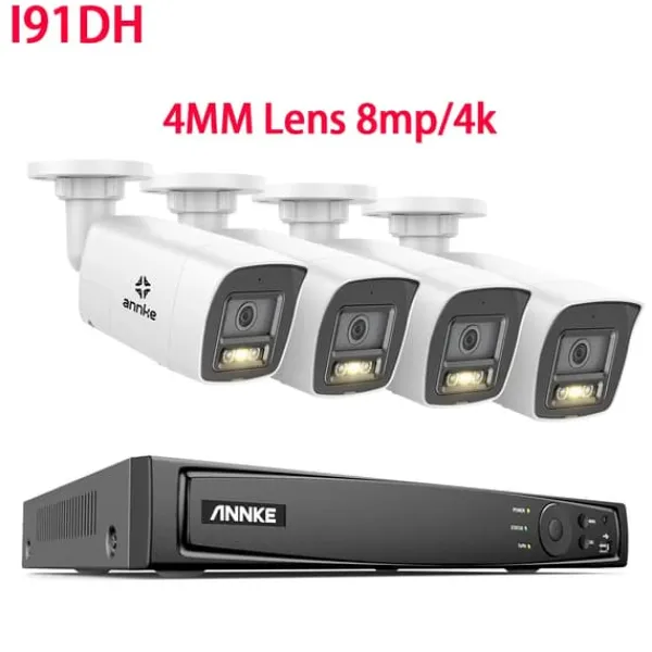 Sikkerhedsmonitorer & Videokameraer^Videoovervågningssystem, 8MP opløsning, Power Over Ethernet,I91DH 8mp 4stk Mic, 2T