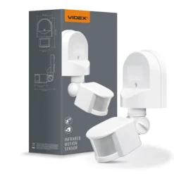 Bevægelsesdetektorer^Videx infrarød bevægelses- og lyssensor IP44 effekt 1200W rækkevidde 12m 180°