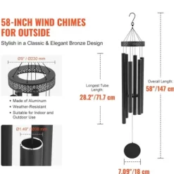Vinddekoration^Vindklokker 1473 mm i aluminium, dyb tone, til udendørs brug, holdbare og dekorative, perfekt til mindesmærker.