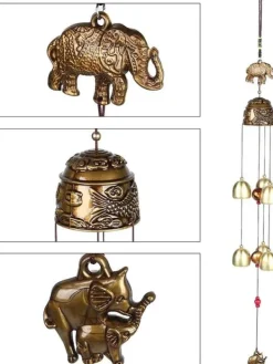 New Vindklokker, Vintage bladelefant lykkebringende hængende ornamenter, heldige Feng Shui klokker bronze, kinesiske vindklokker boligindretning Vinddekoration