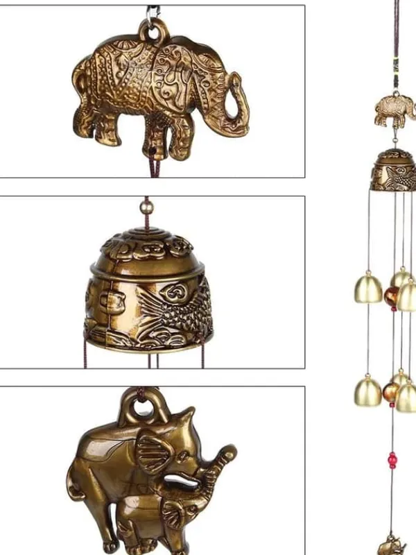 New Vindklokker, Vintage bladelefant lykkebringende hængende ornamenter, heldige Feng Shui klokker bronze, kinesiske vindklokker boligindretning Vinddekoration