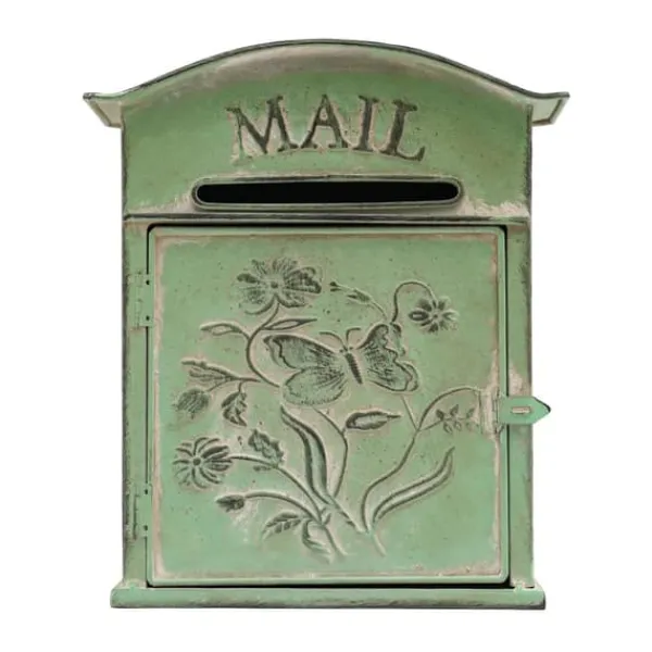 Best Vintage Postkasse - Vægmonteret Postkasse - Til Hegn - Præget Metal - Udendørs Brug - 27×10,5×31,2 cm - Brevindkast 9,5×1,5 cm - Grøn Postkasser & Brevindkast