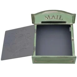 New Vintage udendørs postkasse - Vægmonteret - Metal - Sommerfugl- og blomstermønster - Rustik - Brevindkast 19,5×1,5 cm - 27×10,5×31,2 cm - Armygrøn Postkasser & Brevindkast