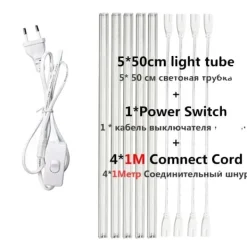 Kit Til Plante- & Urtedyrkning^Vækstlys, fuld spektrum LED, høj intensitet,EU stik, 5tube 1M kabel