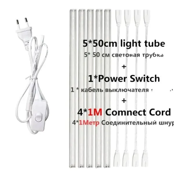 Kit Til Plante- & Urtedyrkning^Vækstlys, fuld spektrum LED, høj intensitet,EU stik, 5tube 1M kabel