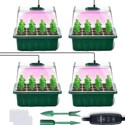 Drivhus^Vækststation med LED-belysning og justerbart låg - 4-pak