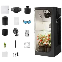 Hot Væksttelt sæt - Indendørs plantetelt - Størrelse 80 x 80 x 180 cm - Fuldspektrum LED grolys - Ventilationssystem - Højreflekterende Mylar 600D Kit Til Plante- & Urtedyrkning