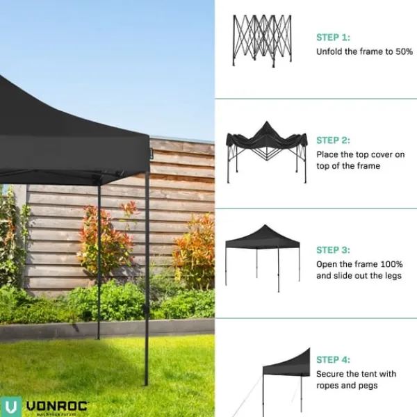 Discount Easy-Up Party Telt - 3x3 m | Sort Telte & Lysthuse