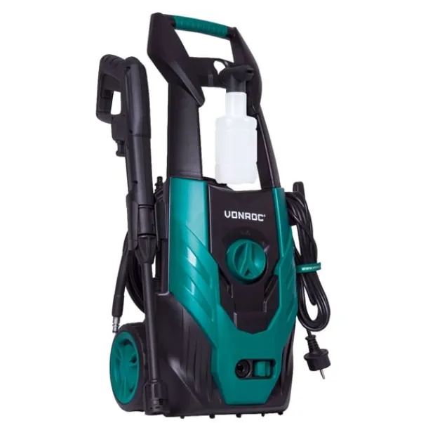 Vonroc Havemaskiner^Højtryksrenser - 1400W | 110 bar, 390 l/t | Inkl. Terrassevasker, Turbo- og Justerbar Dyse, Sæbeflaske & Tilbehør