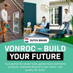 Vonroc Havemaskiner^Højtryksrenser -1800W | 140 bar, 420 l/t | Inkl. Terrassevasker, Turbo- og Justerbar Dyse, Sæbetank & Tilbehør