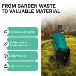 Kompostkværn 2500W - Til grene op til Ø45mm | Inkl. 45L opsamlingspose Havemaskiner