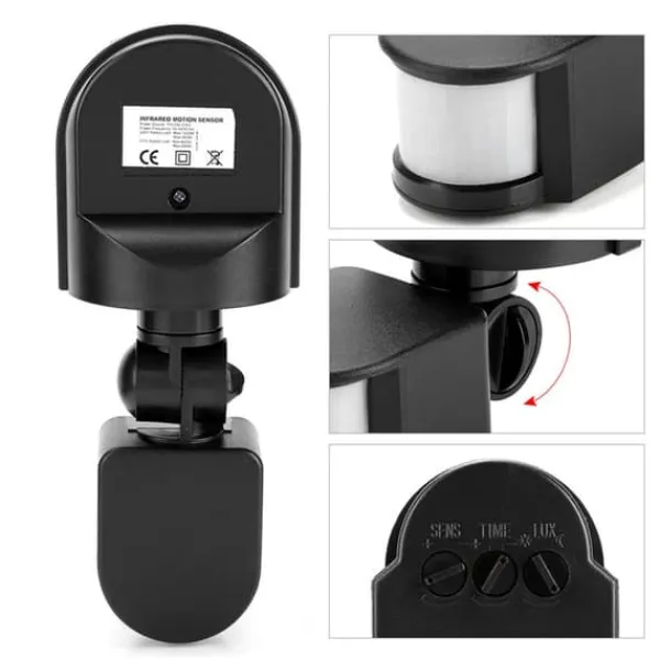 Outlet 110V-240V justerbar PIR kropsbevægelse infrarød sensor detektor lyspære afbryder (sort) Bevægelsesdetektorer