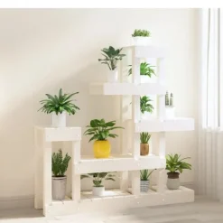 New Växtställ i massiv furu - Träställ för blommor och växter | Storlek: 92x25x97 cm | Färg: Vit Plantestativer