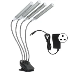 New 96W LED Grow Lamp LCD Display 4 Head 360° Justerbar Sølv Plant Grow Light til drivhus 100‑240VUK stik Kit Til Plante- & Urtedyrkning