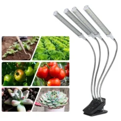 New 96W LED Grow Lamp LCD Display 4 Head 360° Justerbar Sølv Plant Grow Light til drivhus 100‑240VUK stik Kit Til Plante- & Urtedyrkning