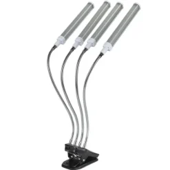 New 96W LED Grow Lamp LCD Display 4 Head 360° Justerbar Sølv Plant Grow Light til drivhus 100‑240VUK stik Kit Til Plante- & Urtedyrkning