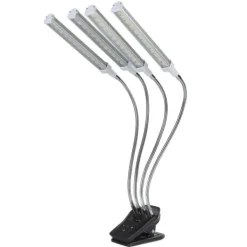 New 96W LED Grow Lamp LCD Display 4 Head 360° Justerbar Sølv Plant Grow Light til drivhus 100‑240VUK stik Kit Til Plante- & Urtedyrkning
