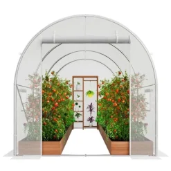Hot Walk-in Tunnel Drivhus 9,58x6,43x6,23ft, Galvaniseret Ramme, PE Dække, Hvid, Holdbarhed, Effektiv Luftcirkulation Drivhus