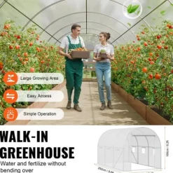 Hot Walk-in Tunnel Drivhus 9,58x6,43x6,23ft, Galvaniseret Ramme, PE Dække, Hvid, Holdbarhed, Effektiv Luftcirkulation Drivhus