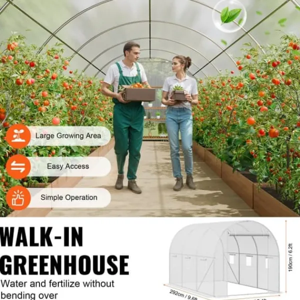 Hot Walk-in Tunnel Drivhus 9,58x6,43x6,23ft, Galvaniseret Ramme, PE Dække, Hvid, Holdbarhed, Effektiv Luftcirkulation Drivhus