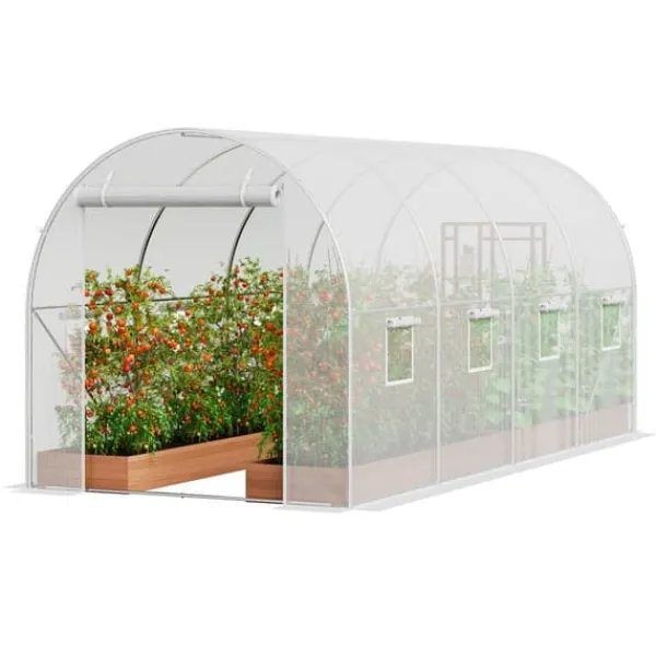 Drivhus^Walk-in Tunnel Drivhus 14,6x6,36x6,3ft, Galvaniseret ramme, PE Cover, Hvid, holdbarhed, vejrbestandig