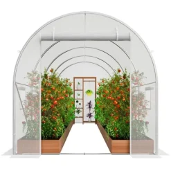 Drivhus^Walk-in Tunnel Drivhus 14,6x6,36x6,3ft, Galvaniseret ramme, PE Cover, Hvid, holdbarhed, vejrbestandig