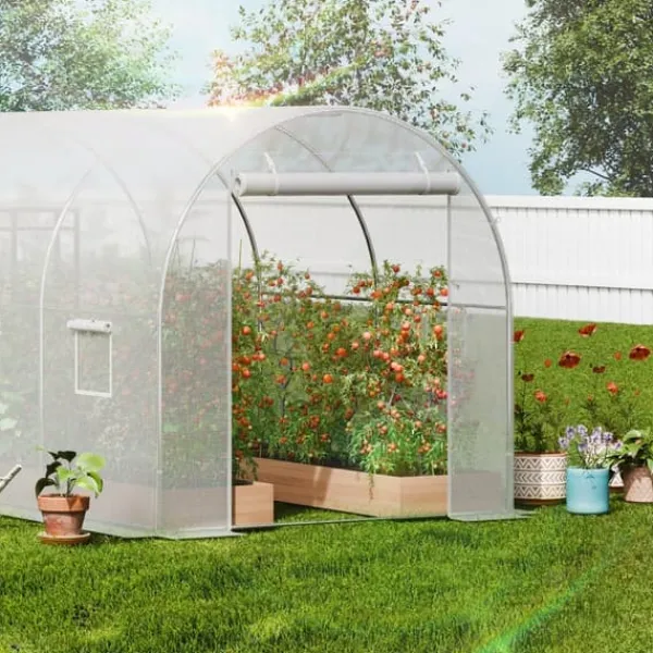 Drivhus^Walk-in Tunnel Drivhus 14,6x6,36x6,3ft, Galvaniseret ramme, PE Cover, Hvid, holdbarhed, vejrbestandig
