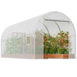 Drivhus^Walk-in Tunnel Drivhus 14,6x6,36x6,3ft, Galvaniseret ramme, PE Cover, Hvid, holdbarhed, vejrbestandig