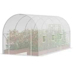Drivhus^Walk-in Tunnel Drivhus 14,6x6,36x6,3ft, Galvaniseret ramme, PE Cover, Hvid, holdbarhed, vejrbestandig
