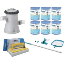 Discount WAYS - Poolvedligeholdelse - Vedligeholdelsessæt & filterpumpe 1250 L/h & 6 filtre Type H &WAYS skrubbebørste Pool- & Spatilbehør