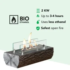 Pejse^Woody bio-ethanol bordovn - humør pejs - Indendørs & Udendørs - Træ look - 2 KW varme