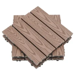 Hot WPC terrassefliser - Kliksystem - 22-pak - 30×30 cm - 20 mm Tykkelse - Præget træstruktur - Bæreevne 500 kg - Mørk khaki Havedekorationer