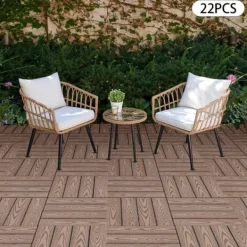 Hot WPC terrassefliser - Kliksystem - 22-pak - 30×30 cm - 20 mm Tykkelse - Præget træstruktur - Bæreevne 500 kg - Mørk khaki Havedekorationer