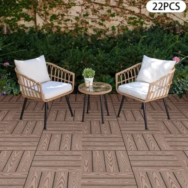 Hot WPC terrassefliser - Kliksystem - 22-pak - 30×30 cm - 20 mm Tykkelse - Præget træstruktur - Bæreevne 500 kg - Mørk khaki Havedekorationer