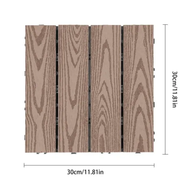 Hot WPC terrassefliser - Kliksystem - 22-pak - 30×30 cm - 20 mm Tykkelse - Præget træstruktur - Bæreevne 500 kg - Mørk khaki Havedekorationer