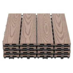 Hot WPC terrassefliser - Kliksystem - 22-pak - 30×30 cm - 20 mm Tykkelse - Præget træstruktur - Bæreevne 500 kg - Mørk khaki Havedekorationer