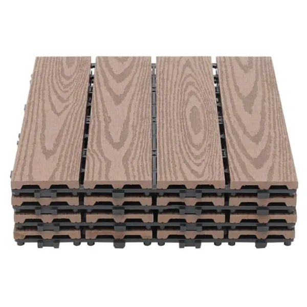 Hot WPC terrassefliser - Kliksystem - 22-pak - 30×30 cm - 20 mm Tykkelse - Præget træstruktur - Bæreevne 500 kg - Mørk khaki Havedekorationer