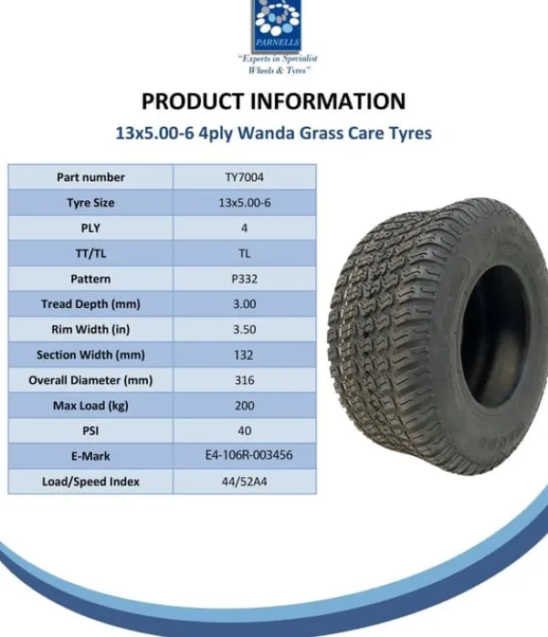 Havemaskiner^13x5.00-6 Dæk og fælge til græsplæneklipper Wanda P332, 20 mm 6304 lejer (sæt med 2)