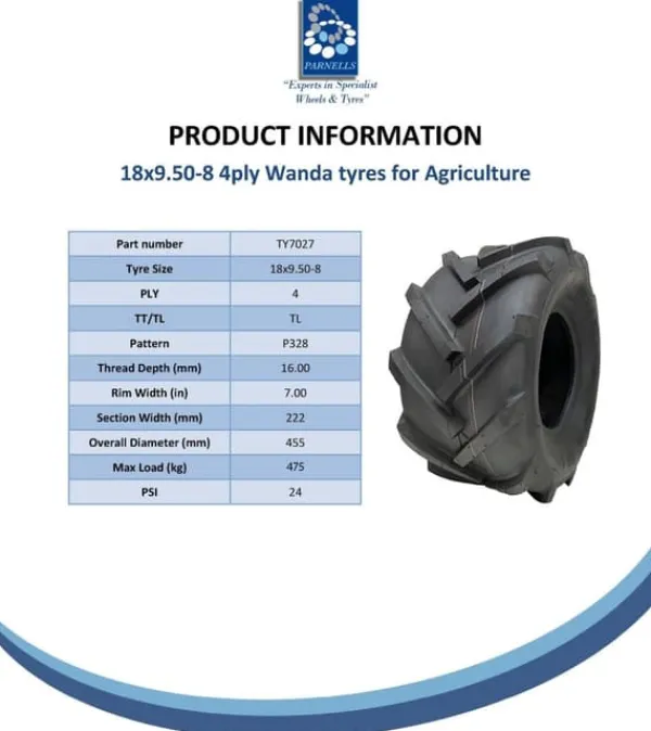 Sale 18x9.50-8 Dæk til industrianlæg med åben midte, spalte, rotovator og fælg - sæt med 2 stk. Havemaskiner
