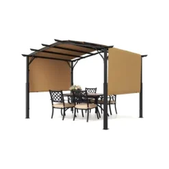 Buer, Spalier, Lysthuse Uden Tag^10x10 fod Udtrækkelig Pergola, Udendørs Buet Top Metal Pergola, med Baldakin