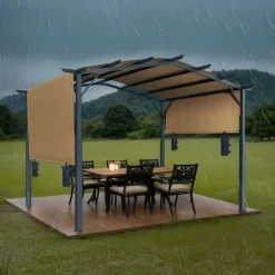 Buer, Spalier, Lysthuse Uden Tag^10x10 fod Udtrækkelig Pergola, Udendørs Buet Top Metal Pergola, med Baldakin