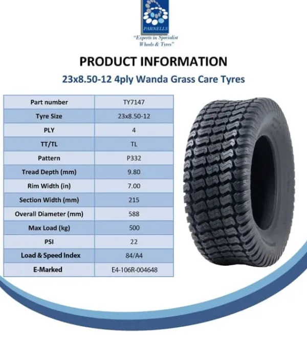 Havemaskiner^23x8.50-12 Plæneklipperdæk 4-lags Multi Turf Grass P332 Wanda Road Legal 500 kg